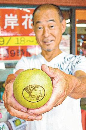 板持浩二さんが売り出した「百年樹　長樹まちがい梨」＝安来市中海町、道の駅あらエッサ