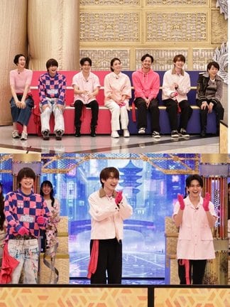 『真剣遊戯!THEバトルSHOW』より(上段左から)栗原恵、浮所飛貴、正門良規、知念里奈、竹財輝之助、深澤辰哉、櫻井翔/下段左から)浮所飛貴、深澤辰哉、正門良規 (C)フジテレビ