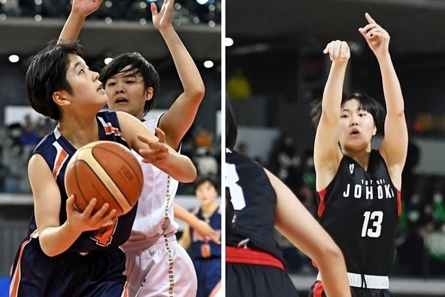 バスケットボール女子の松徳（左）と鳥取城北