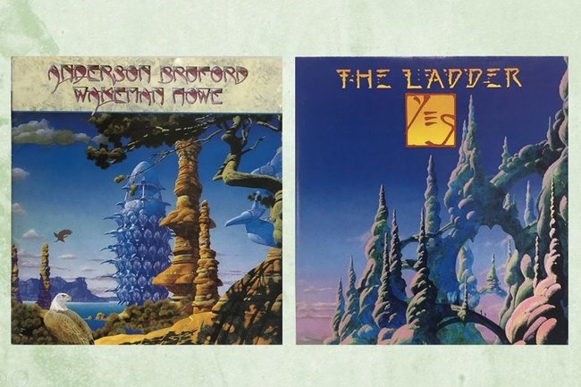 アンダーソン・ブラフォード・ウェイクマン・ハウのアルバム「閃光」(左)とイエスのアルバム「ラダー」