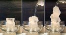 
          
氷に向かって過冷却水を注ぐと、過冷却水が一瞬で凍る様子を見ることができます（大阪市立科学館のＨＰより）
        