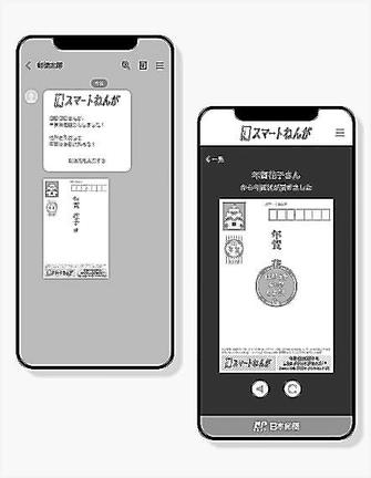 日本郵便が始めたデジタル年賀状のスマートフォン画面（同社提供）
