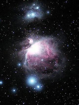 オリオン大星雲の姿（すがた）＝１月１４日、三瓶自然館サヒメルの天文台で撮影（さつえい）