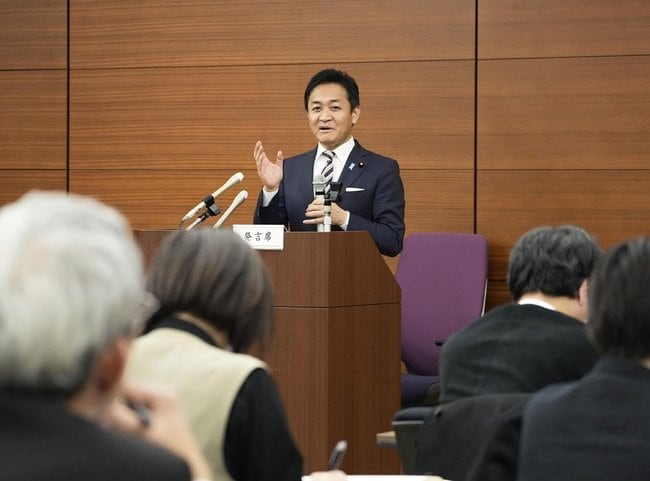 講演する国民民主党の玉木雄一郎代表＝１８日、東京都港区