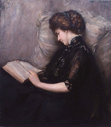 石橋和訓作「美人読詩」=1906年、島根県立美術館蔵