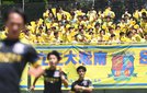 優勝に向けて声をからす立正大淞南のスタンド＝出雲市大社町北荒木、県立浜山公園陸上競技場