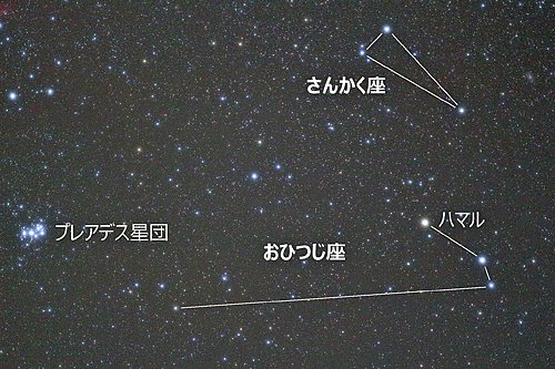 プレアデス星団とおひつじ座、さんかく座＝１０月２０日、三瓶自然館サヒメルで撮影（さつえい）