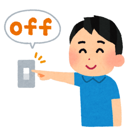 電気のスイッチを切る男性のイラスト