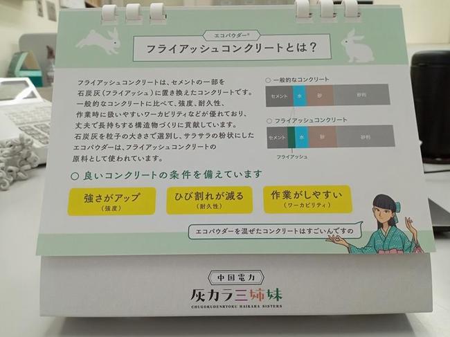 カレンダーの裏面。「灰カラ」製品を詳しく紹介している