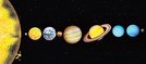 
          
太陽系を回る天体たち。八つの惑星と準（じゅん）惑星の冥王星（めいおうせい）です。天体の大きさと、左はしの太陽からの距離（きょり）は実際（じっさい）とはことなります（ゲッティ＝共同）
        