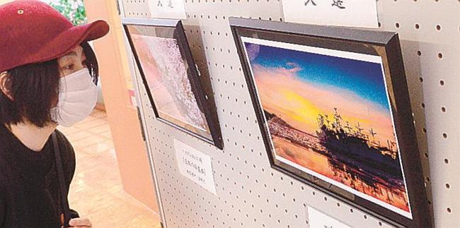 作品に見入る来館者