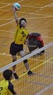 練習試合でスパイクを決める小村和希さん＝安来市飯島町、市立安来第一中学校