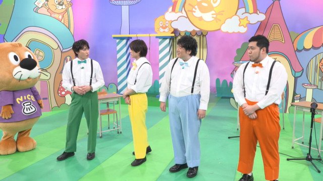 4月1日放送の『二かゲーム』に出演する(左から)二階堂高嗣、猪俣周杜、岡崎体育、松井ケムリ(C)テレビ朝日