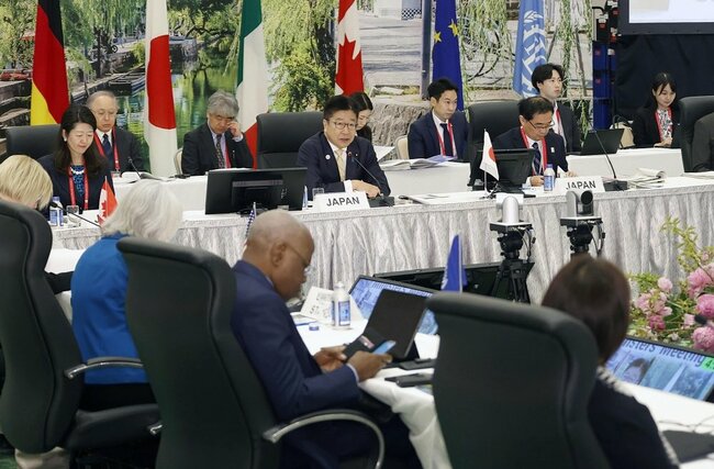 昨年４月、岡山県倉敷市で開かれた先進７カ国（Ｇ７）労働雇用相会合。高齢者の働きやすい環境整備についても議論した