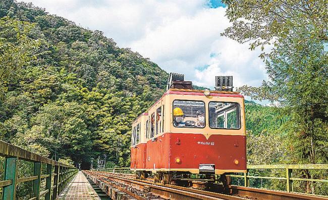 ２０２１年のイベントで旧宇都井駅から出発し、鉄橋を渡るトロッコ＝広島県三次市