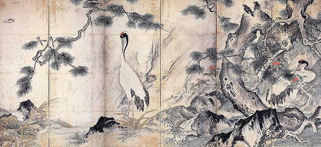 雪舟等楊《四季花鳥図屏風》（右隻）室町時代・１５世紀　京都国立博物館蔵　重要文化財（展示期間５月２１日～６月１６日）