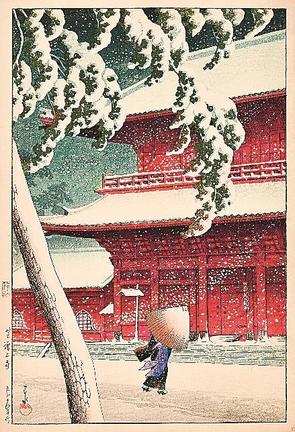 川瀬巴水「東京二十景　芝増上寺」大正14（1925）年　渡邊木版美術画舗蔵