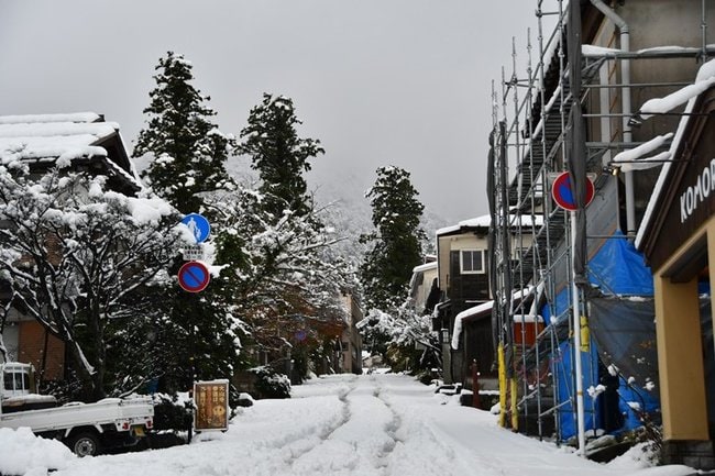 わだちができた大山寺参道=鳥取県大山町大山