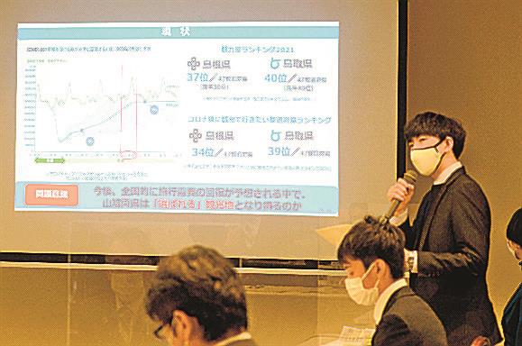 コロナ後の観光振興策を提案する鳥取県の若手職員＝松江市千鳥町、ホテル白鳥