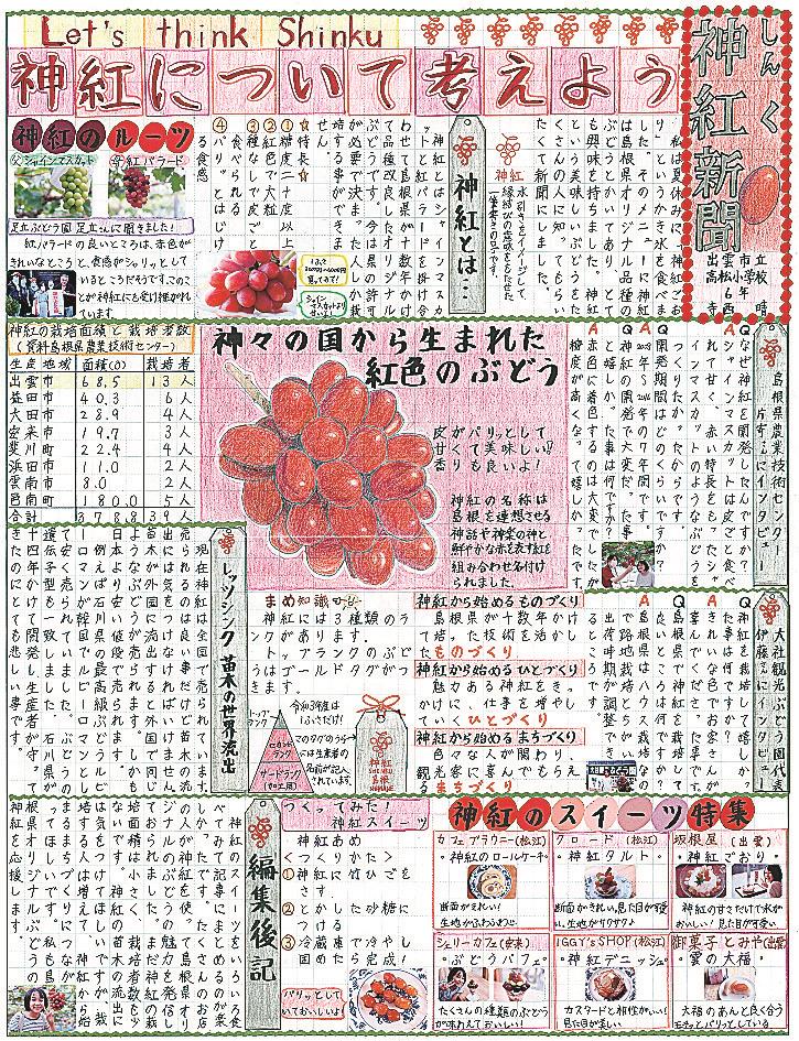 しまね小中学生新聞コンクール 光る視点 入賞・入選180点 高校生