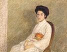 渡辺與平《ネルのきもの》１９１０（明治４３）年　新聞の挿絵で流行作家となった渡辺與平は、当時竹久夢二と人気を二分するほどだった。この油絵は前年に長女を出産した妻を描いたもので、文展で三等賞を獲得。が、わずか２年後、與平は結核のため２２歳で帰らぬ人となる。