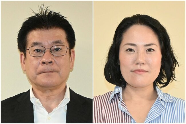 立候補した、新人でＮＰＯ法人代表理事の矢上亜津子氏と現職の下森博之氏（右から、届け出順）
