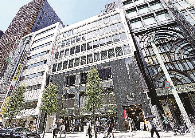 基準地価が１８年連続で最高価格となった「明治屋銀座ビル」（右から２棟目）＝東京都中央区