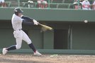  【準々決勝・鳥取城北｜おかやま山陽】４回裏鳥取城北２死二塁、新庄空が左前適時打を放ち１ー０と先制する‖広島県尾道市、しまなみ球場 