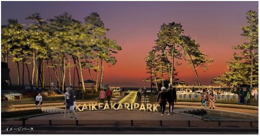 松並木などが照らし出された皆生海浜公園のイメージ（米子市提供）