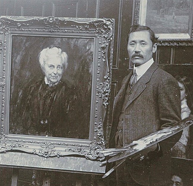 石橋和訓肖像写真(滞英時代、部分)=個人蔵(島根県立美術館寄託)