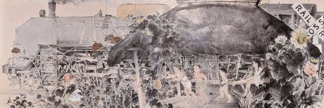 川端龍子《都会を知らぬ子等》１９４９（昭和２４）年、大田区立龍子記念館蔵