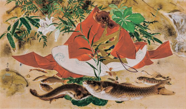 川端龍子《獺祭》１９４９（昭和２４年）、大田区立龍子記念館蔵
