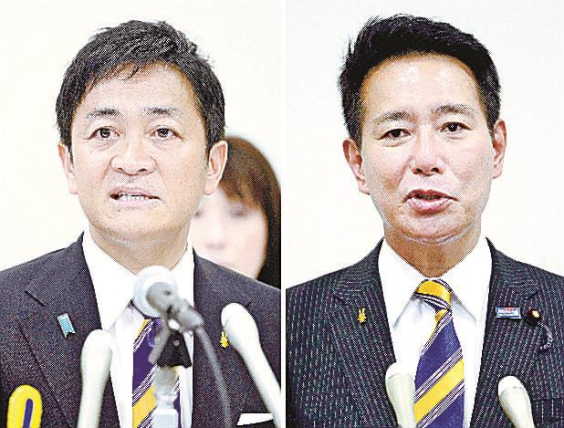 国民民主党代表選に立候補した玉木代表（左）と前原代表代行＝３日、国会