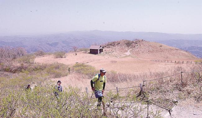 男三瓶山の頂を目指す登山客〓（?）大田市三瓶町