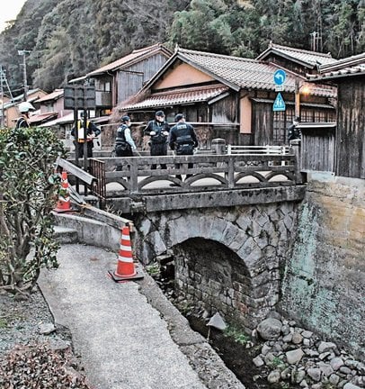 観光客の女性が転落して死亡した羅漢町橋=2023年3月8日、大田市大森町