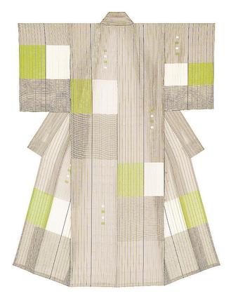 【日本工芸会会長賞?染織】
〓（穀のノギが系)織着物（こめおりきもの）「Ｇａｒｄｅｎ（ガーデン）」・海老ヶ瀬順子