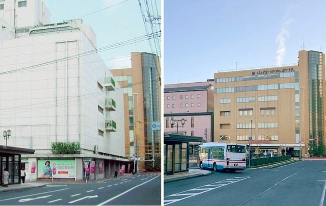 一畑百貨店が閉鎖され建物が残る松江市殿町と、１月１４日の朝の様子