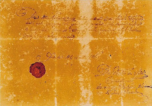 シーボルトから西山砂保に贈られた西洋医学の修業証書＝島根大学付属図書館所蔵