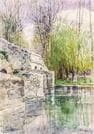 浅井忠《グレーの森》１９０１（明治３４）年　※前期展示（１０月９日まで）　フランス、ロワン川沿いの小村グレー。牧歌的な風景が見られるこの地は多くの画家たちをひきつけ、日本近代洋画の礎を築いた浅井忠もみずみずしい水彩画を描いている。帰国後、浅井は春翠の支援を受けて関西美術院を設立した。