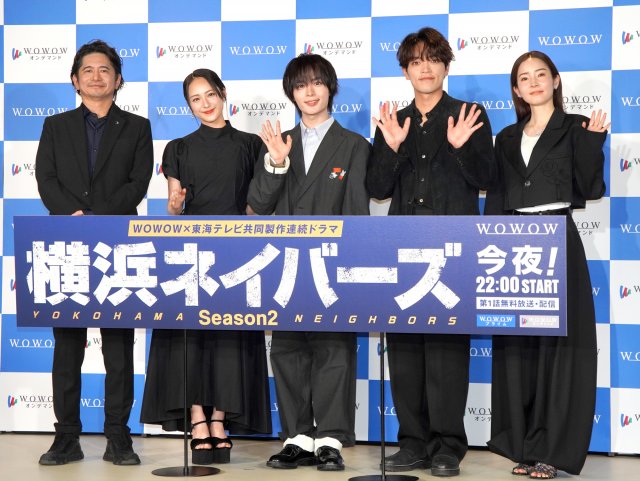 『横浜ネイバーズ Season2』完成報告会に出席した（左から）萩原聖人、平祐奈、大西流星、原嘉孝、蓮佛美沙子 （C）ORICON NewS inc.