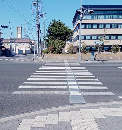 歩行者用信号の青の時間が短いと感じる横断歩道の一つ＝松江市内