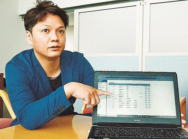 ＨＡＣＣＰ導入支援システム「ハサエちゃん」の機能を説明する福間正人社長＝松江市北陵町、テクノアークしまね