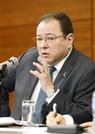 共同通信加盟社論説研究会で講演するウクライナのコルスンスキー駐日大使＝５日、東京都港区