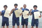 カヌースプリント男子カナディアンフォア200メートルで２位に入った出雲農林（手前）｡左から宮原悠煌、飛田統羽、立花賢太郎、石原里海