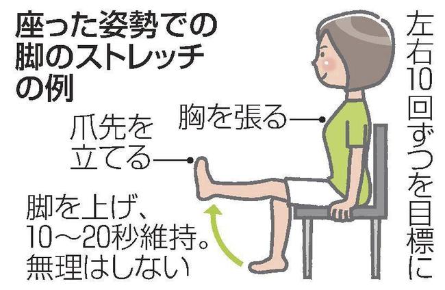 座った姿勢での脚のストレッチの例