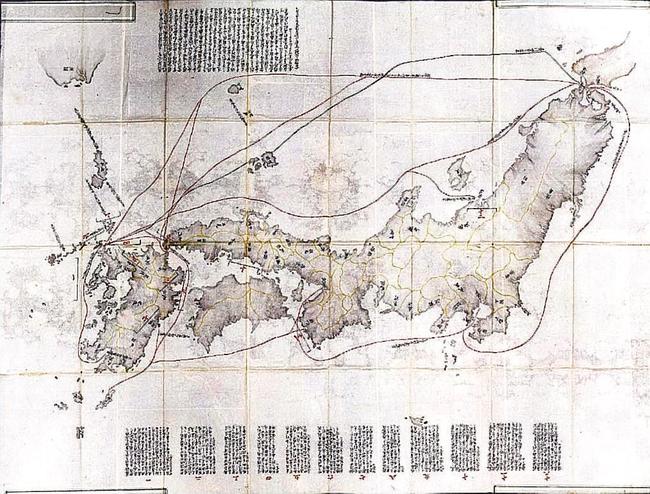 竹島の近くを通る航路が記された江戸時代後期の地図（日本国際問題研究所提供）