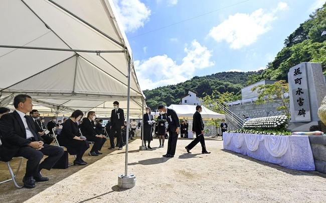 西日本豪雨から５年となるのを前に、広島県坂町で行われた追悼式＝２日午前