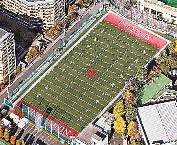 日本大アメリカンフットボール部のグラウンド＝１１月２９日、東京都世田谷区（共同通信社ヘリから）