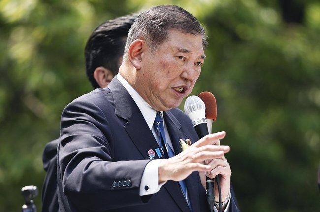参院選の公示日、第一声を上げる自民党総裁の石破茂首相＝７月３日午前、神戸市