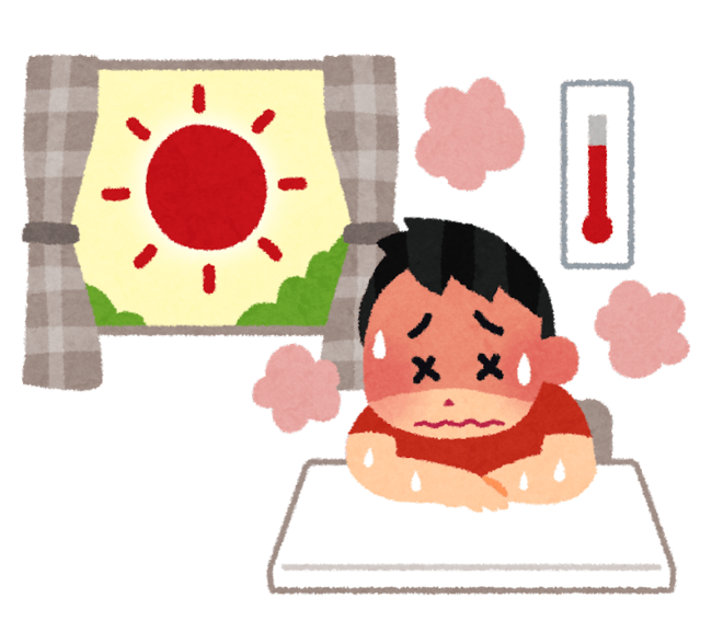 室内で熱中症になる人のイラスト